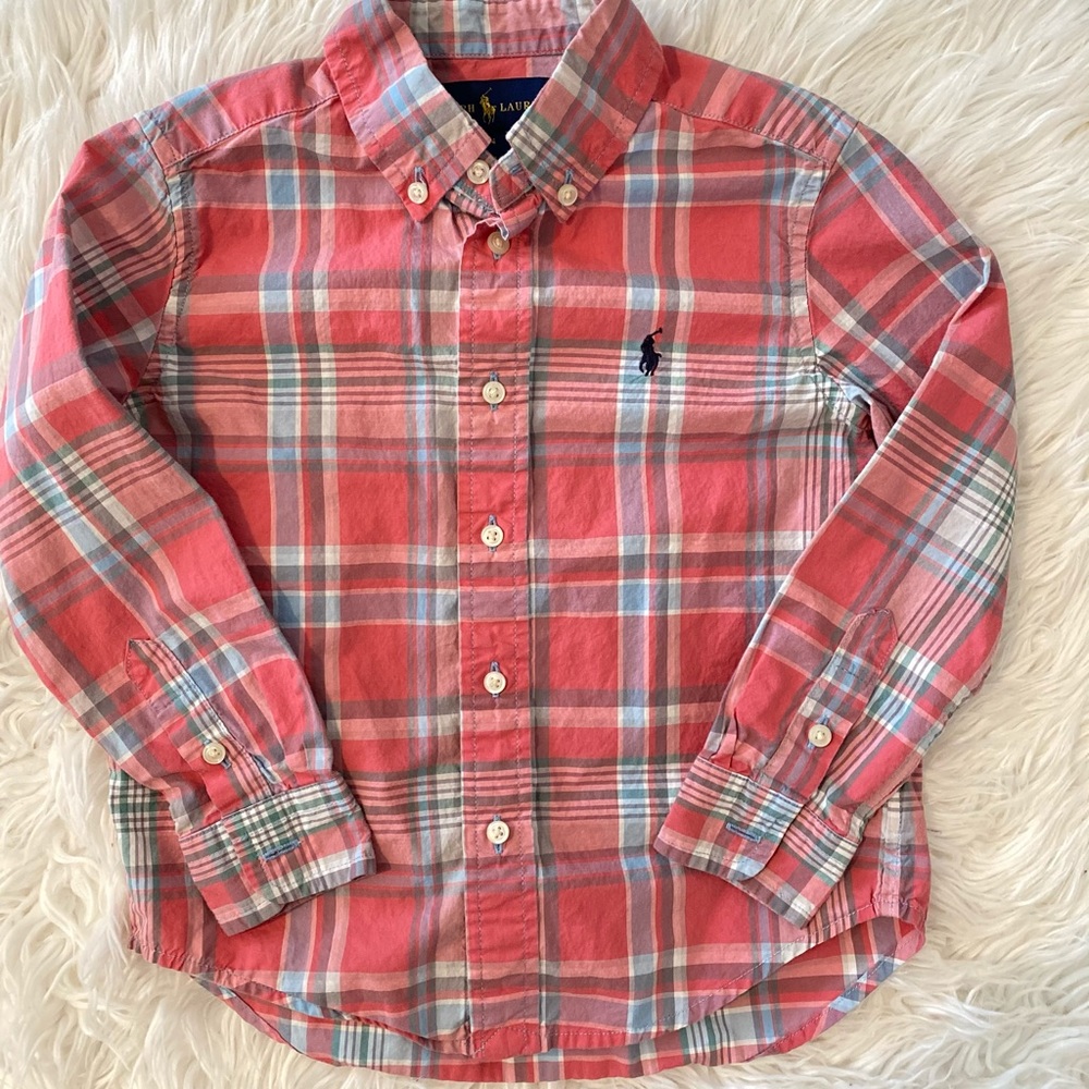Ralph Lauren Boys Plaid Poplin Collar Button Shirt size 4